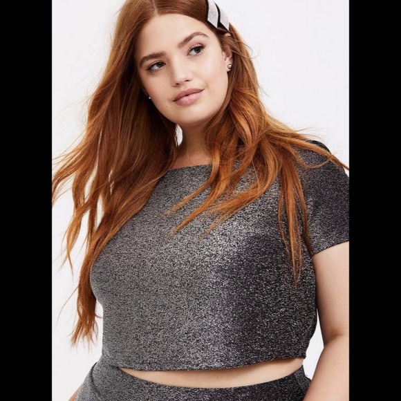 Black & Silver Glitter Crop Top & Wide Leg Pant Set - Picture 14 of 17